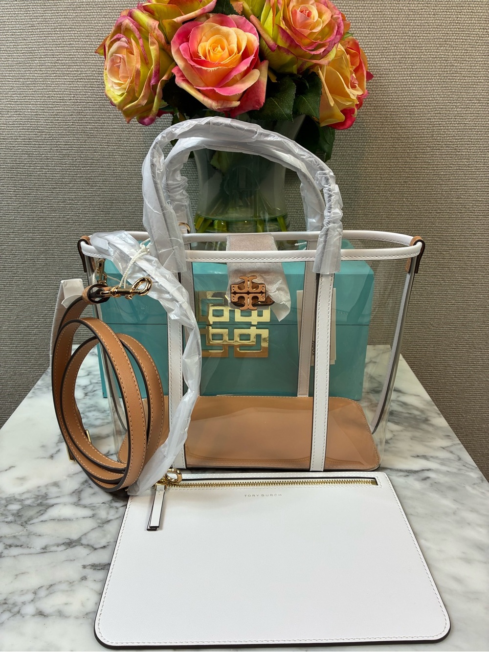Tory Burch Clear Small Blake Crossbody Tote Bag w/ Pouch - NWT $370 Retail